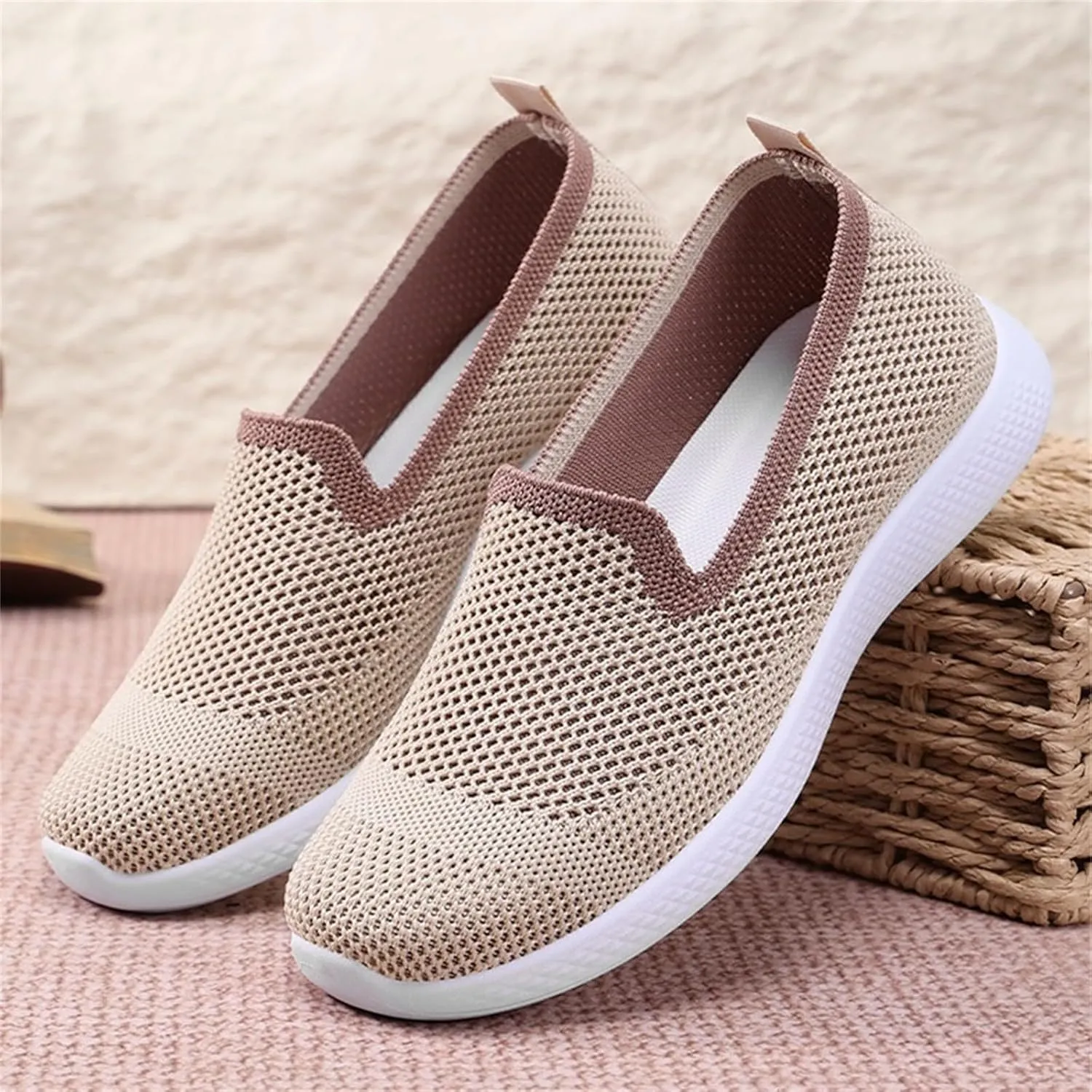 Orthopedic Walking Shoes for Women,Woven Orthopedic Breathable Walking Sneaker Non-Slip Arch Support Slip on Shoes