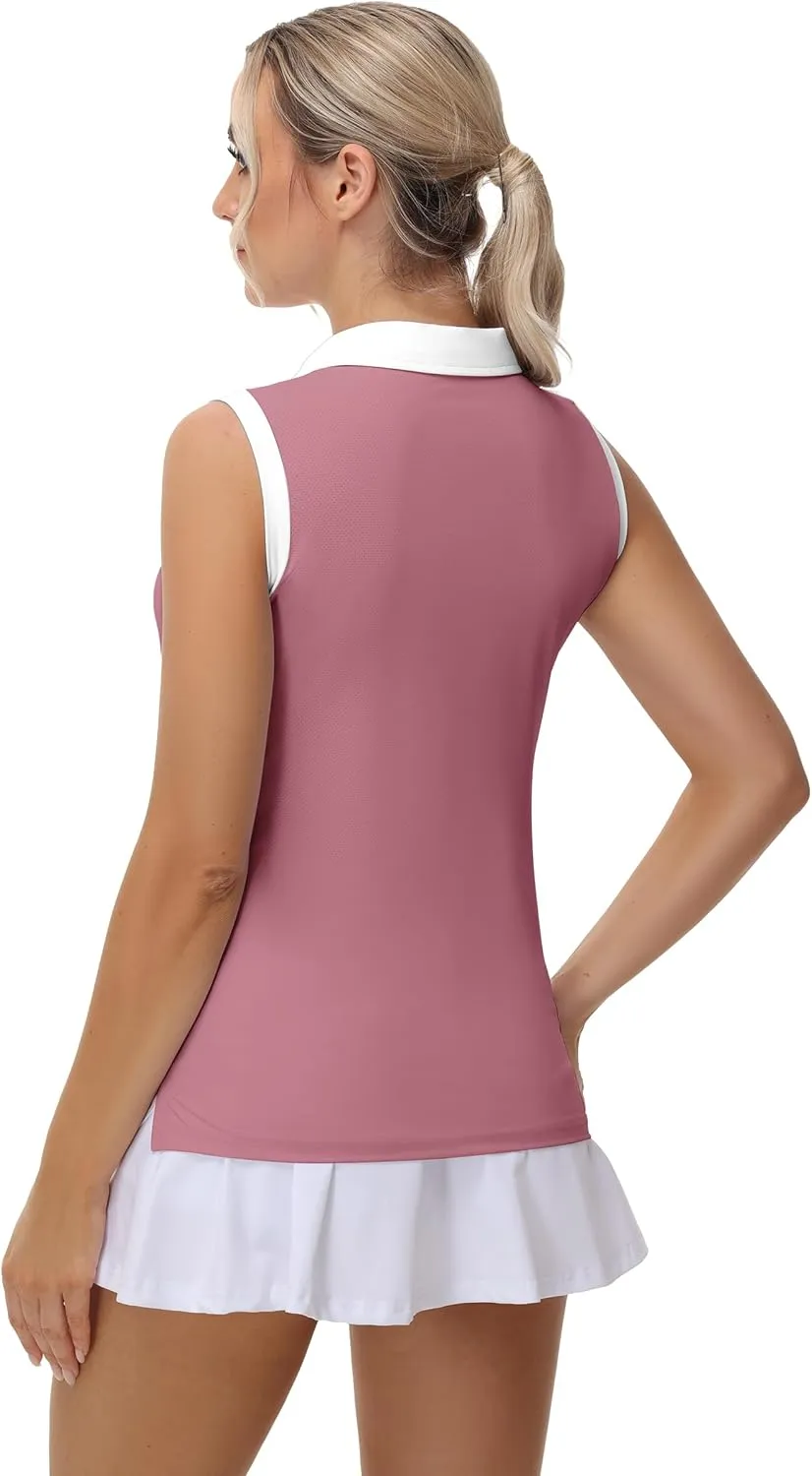 Patchwork Polo Shirts Womens Athletic Golf Tennis Tanks Top Split Side Zipper V Neck Shirts Sleeveless Tanks Top