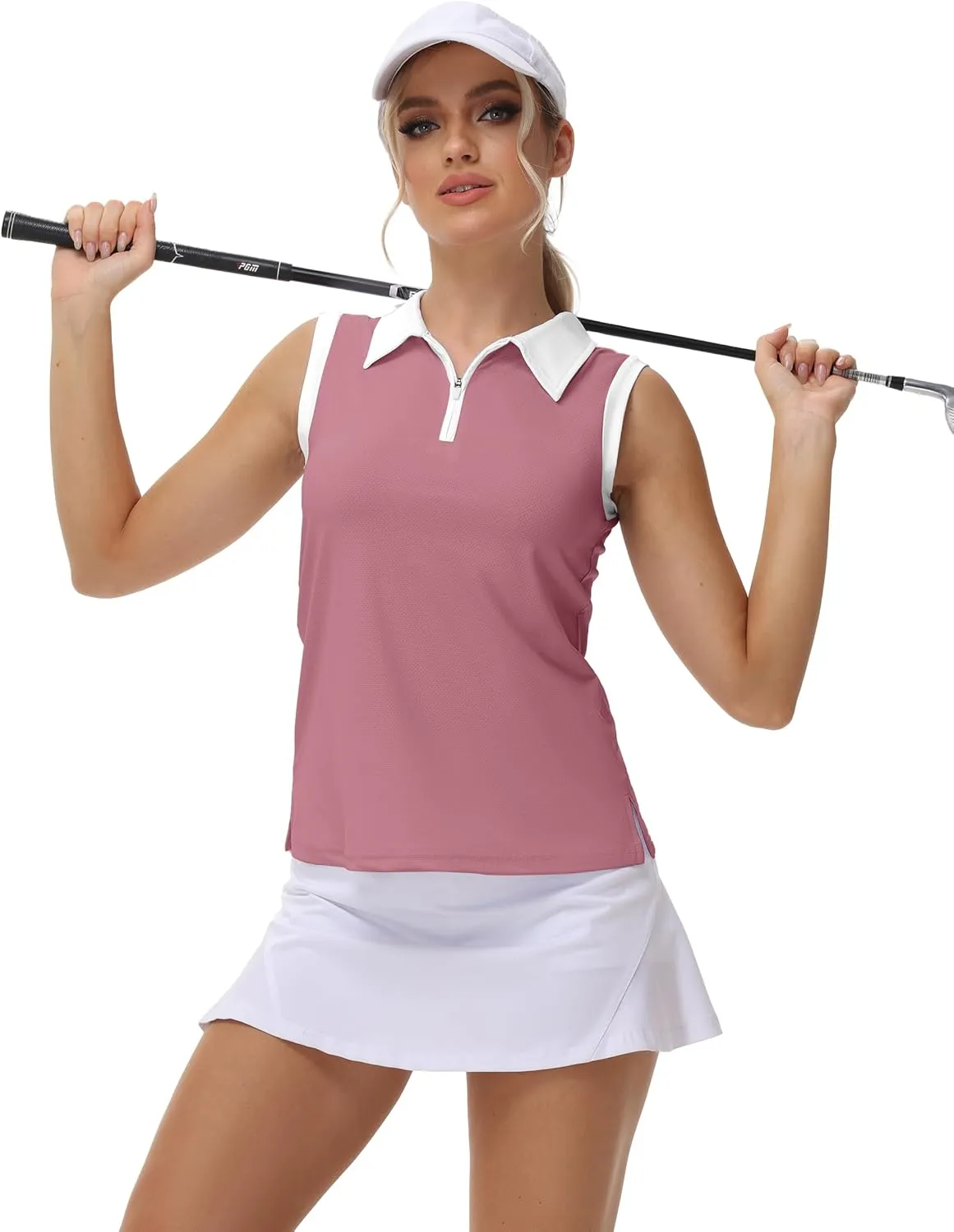 Patchwork Polo Shirts Womens Athletic Golf Tennis Tanks Top Split Side Zipper V Neck Shirts Sleeveless Tanks Top
