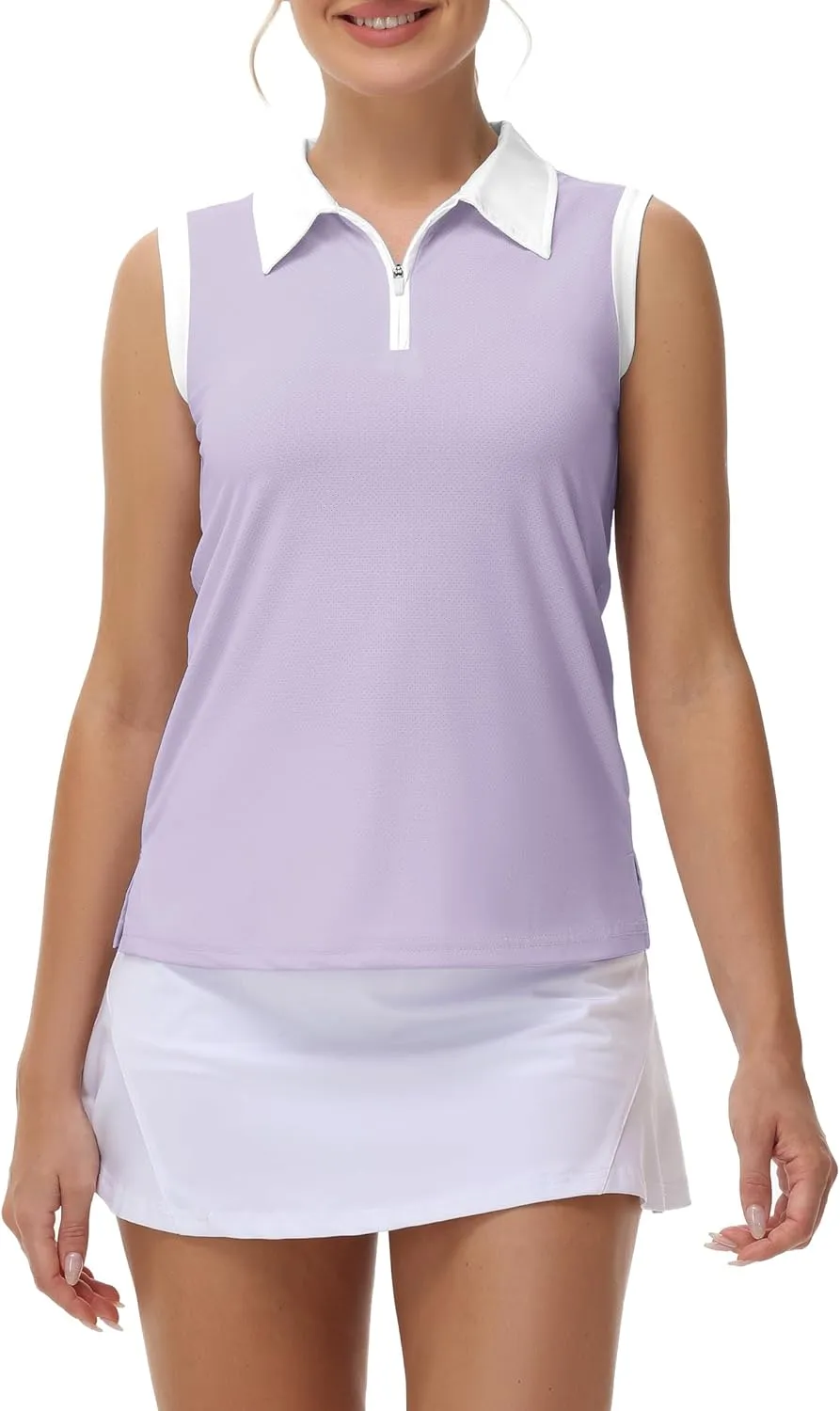 Patchwork Polo Shirts Womens Athletic Golf Tennis Tanks Top Split Side Zipper V Neck Shirts Sleeveless Tanks Top