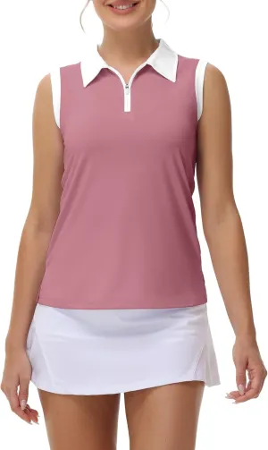 Patchwork Polo Shirts Womens Athletic Golf Tennis Tanks Top Split Side Zipper V Neck Shirts Sleeveless Tanks Top