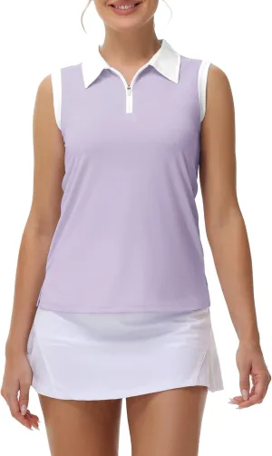 Patchwork Polo Shirts Womens Athletic Golf Tennis Tanks Top Split Side Zipper V Neck Shirts Sleeveless Tanks Top