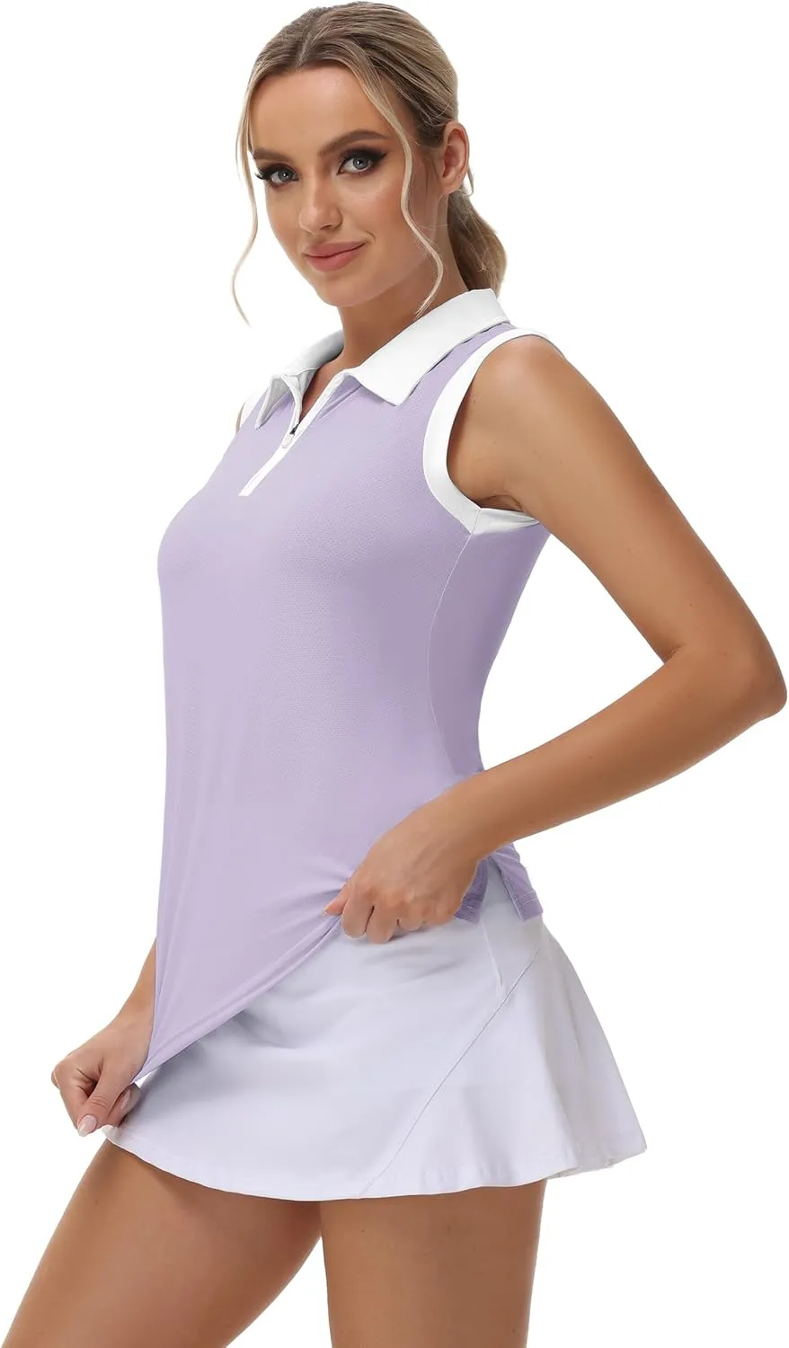 Patchwork Polo Shirts Womens Athletic Golf Tennis Tanks Top Split Side Zipper V Neck Shirts Sleeveless Tanks Top