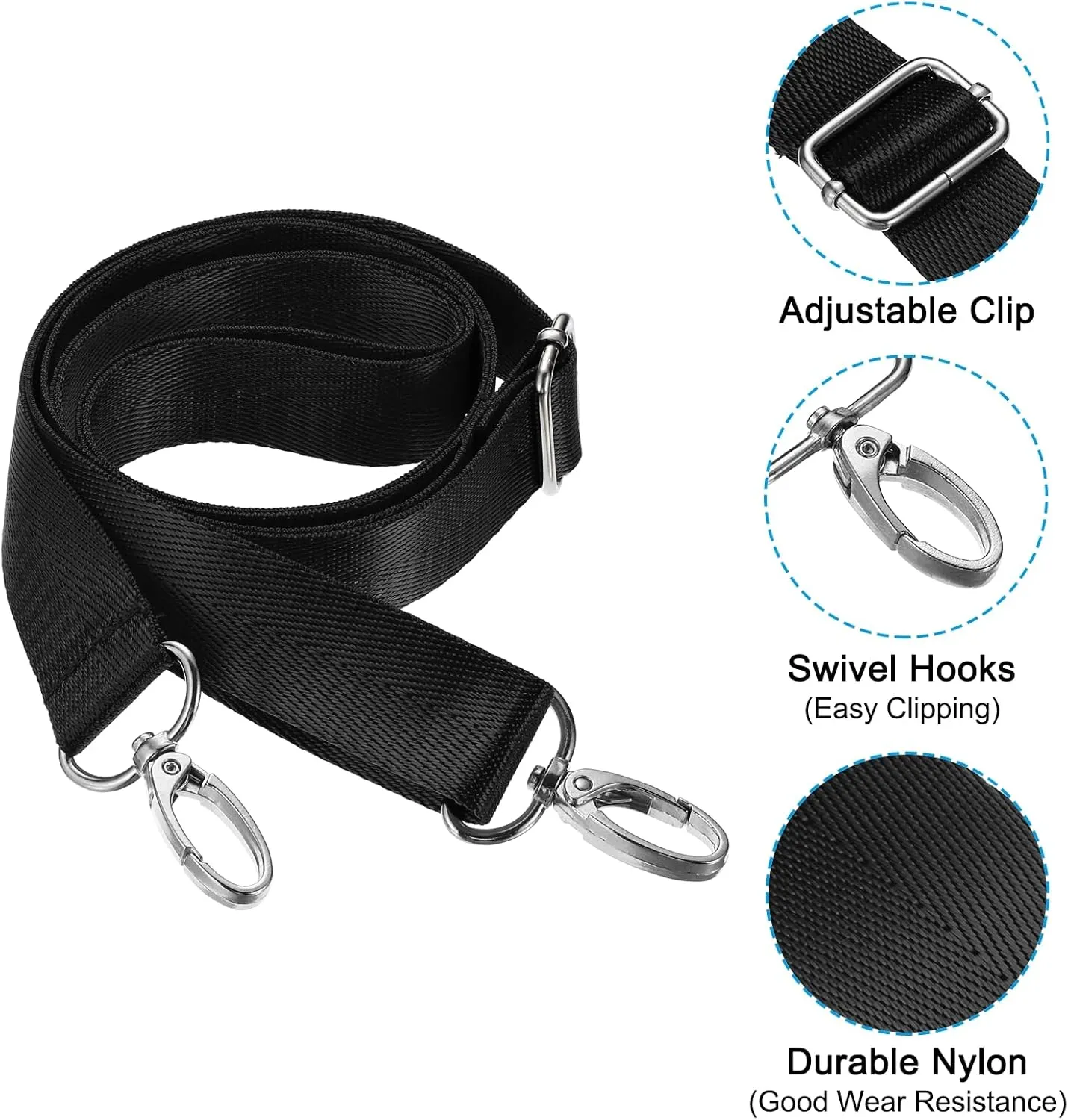 PATIKIL 59" Shoulder Strap, 2 Pcs 0.98" Width Nylon Adjustable Replacement Strap with Metal Swivel Hooks for Camera Laptop Case Bag Briefcase, Black