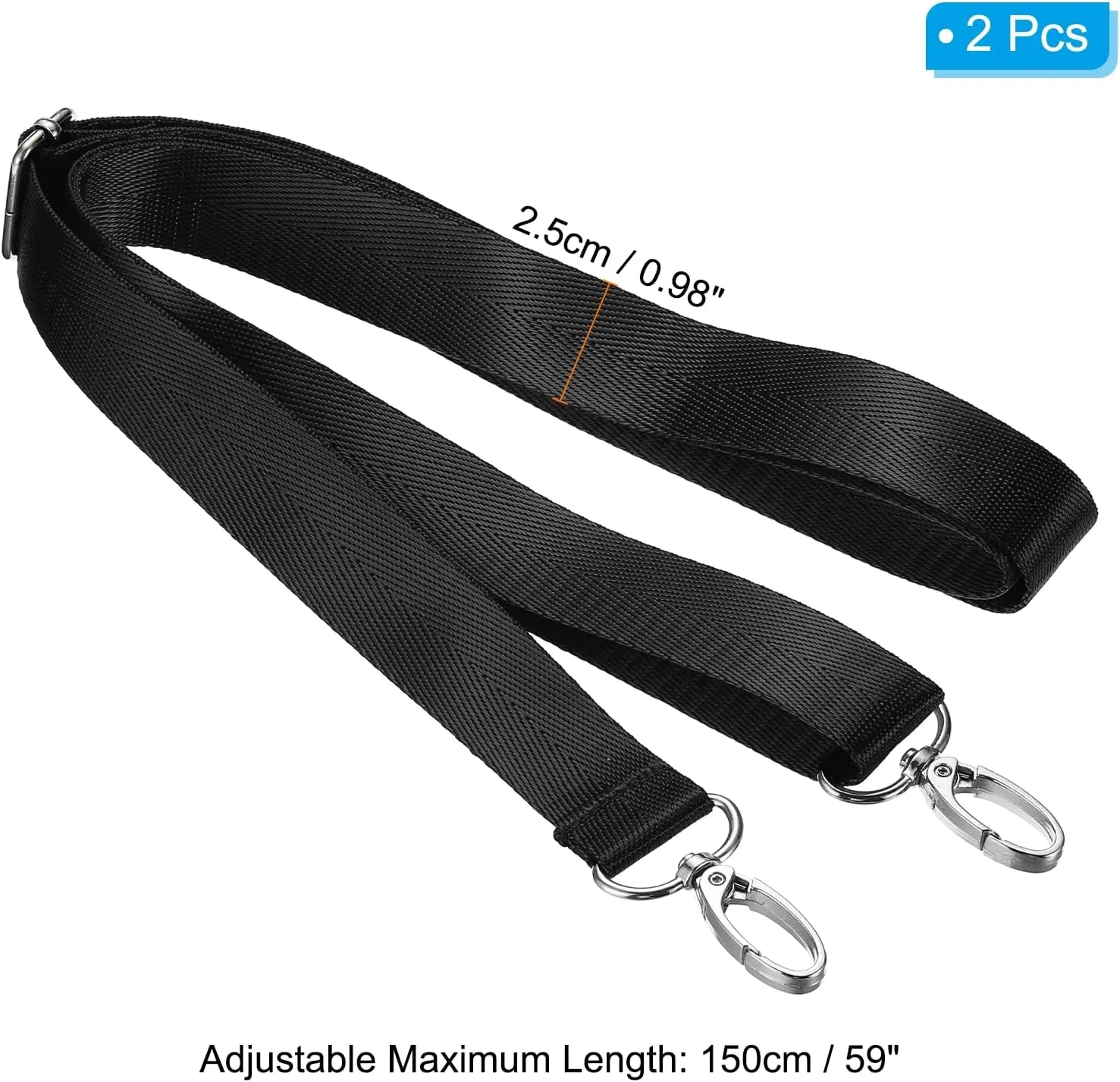 PATIKIL 59" Shoulder Strap, 2 Pcs 0.98" Width Nylon Adjustable Replacement Strap with Metal Swivel Hooks for Camera Laptop Case Bag Briefcase, Black