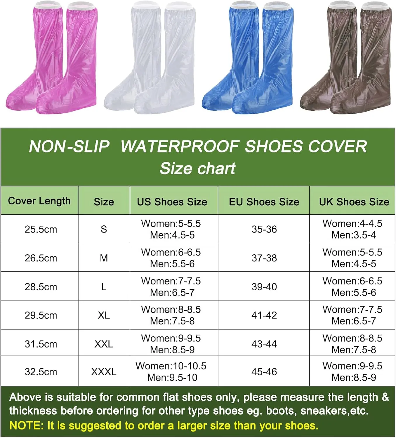 PATIKIL M Waterproof Rain Boot Shoe Cover, 1 Pair PVC Reusable Non-Slip Overshoes Rain Galoshes Snow Boots Protector with Zipper for Rainy Outdoor, White