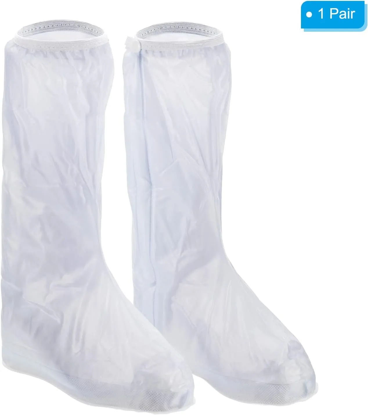 PATIKIL M Waterproof Rain Boot Shoe Cover, 1 Pair PVC Reusable Non-Slip Overshoes Rain Galoshes Snow Boots Protector with Zipper for Rainy Outdoor, White