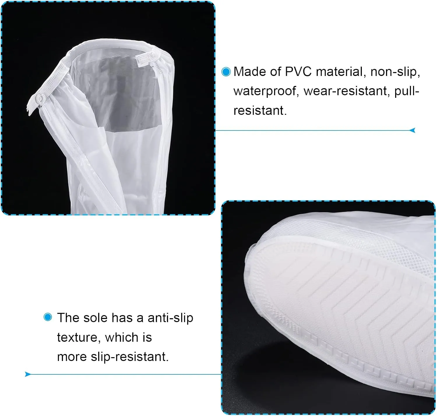 PATIKIL M Waterproof Rain Boot Shoe Cover, 1 Pair PVC Reusable Non-Slip Overshoes Rain Galoshes Snow Boots Protector with Zipper for Rainy Outdoor, White