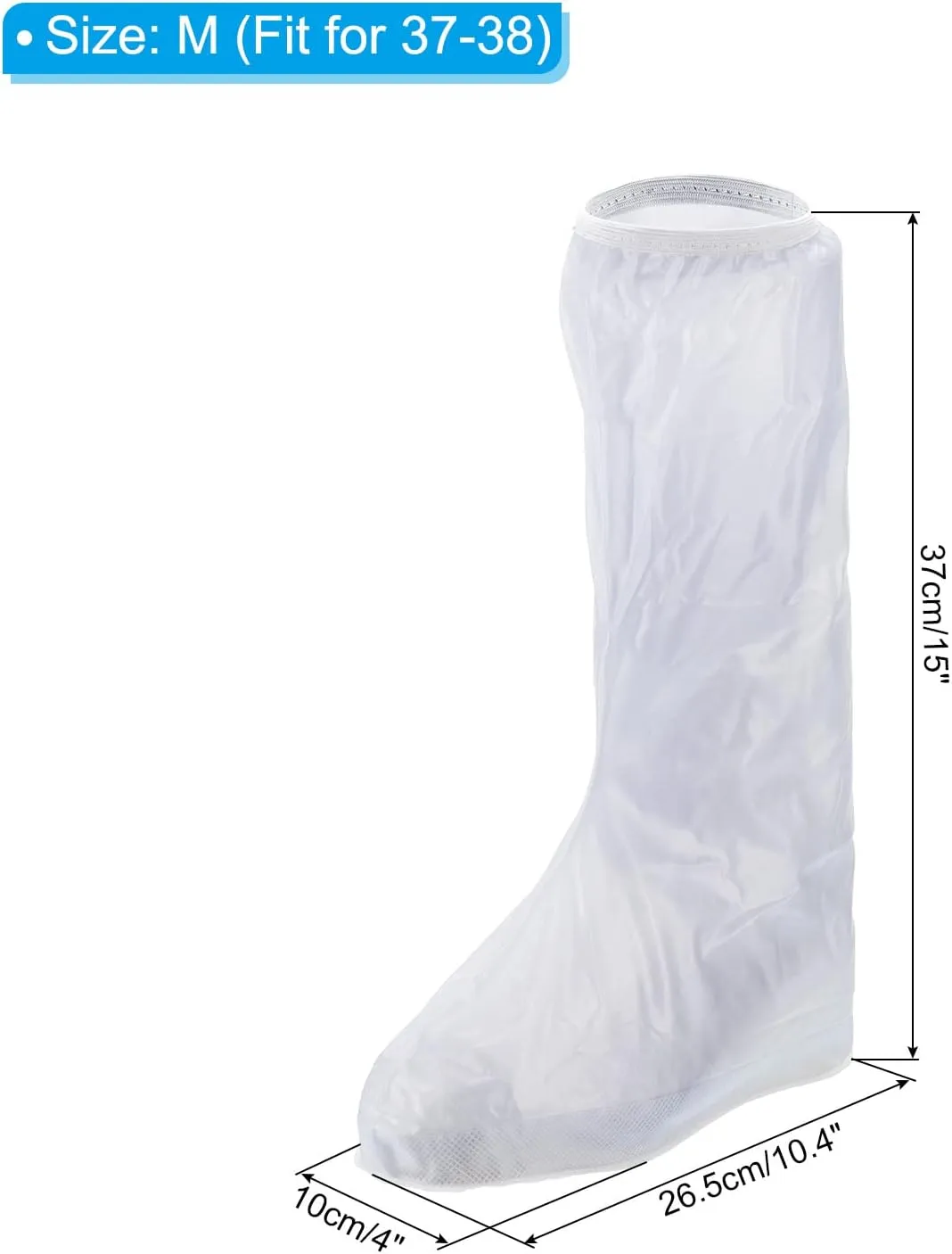 PATIKIL M Waterproof Rain Boot Shoe Cover, 1 Pair PVC Reusable Non-Slip Overshoes Rain Galoshes Snow Boots Protector with Zipper for Rainy Outdoor, White
