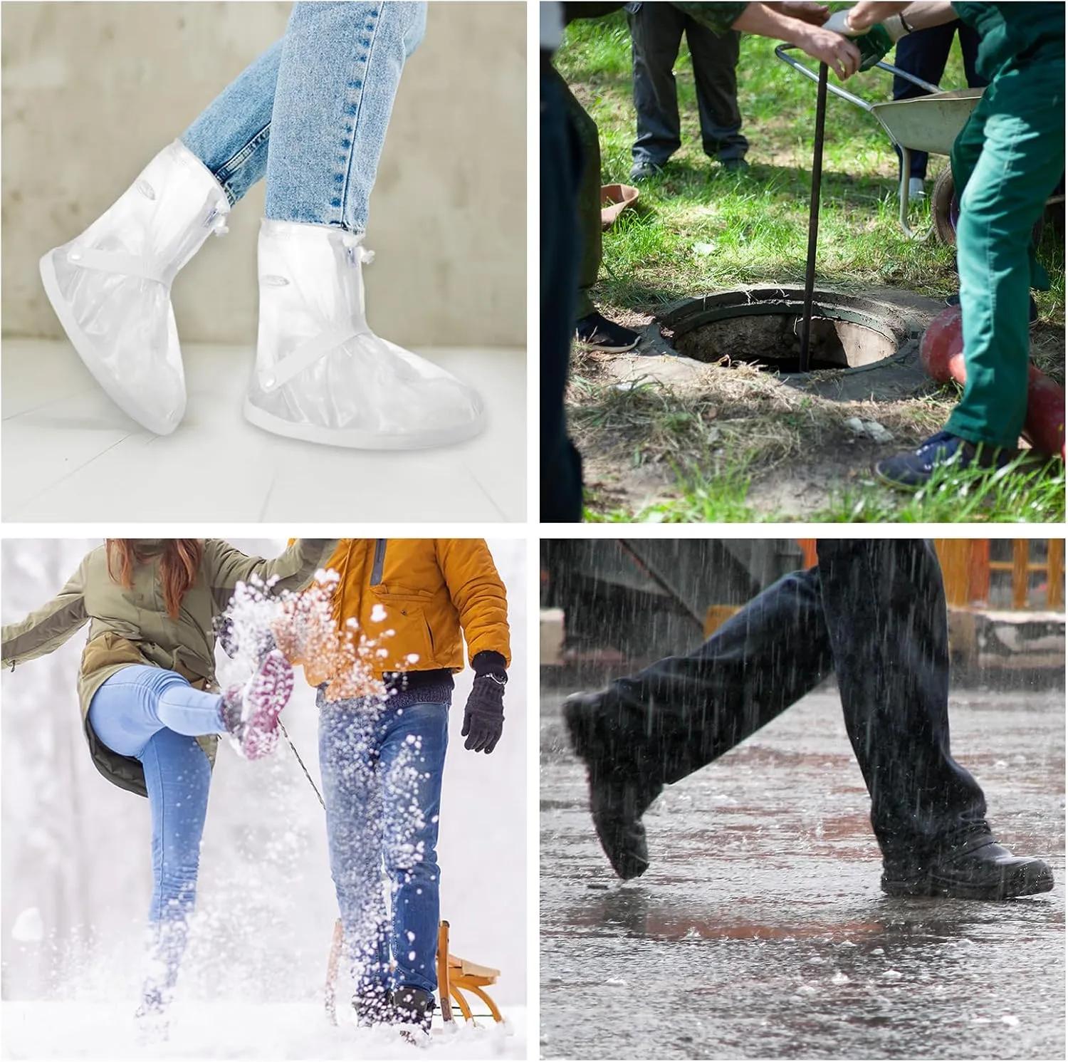 PATIKIL XXXL Waterproof Rain Boot Shoe Cover, 1 Pair PVC Reusable Non-Slip Rain Snow Galoshes Protector with Zipper for Men Women Rainy Outdoor, Black