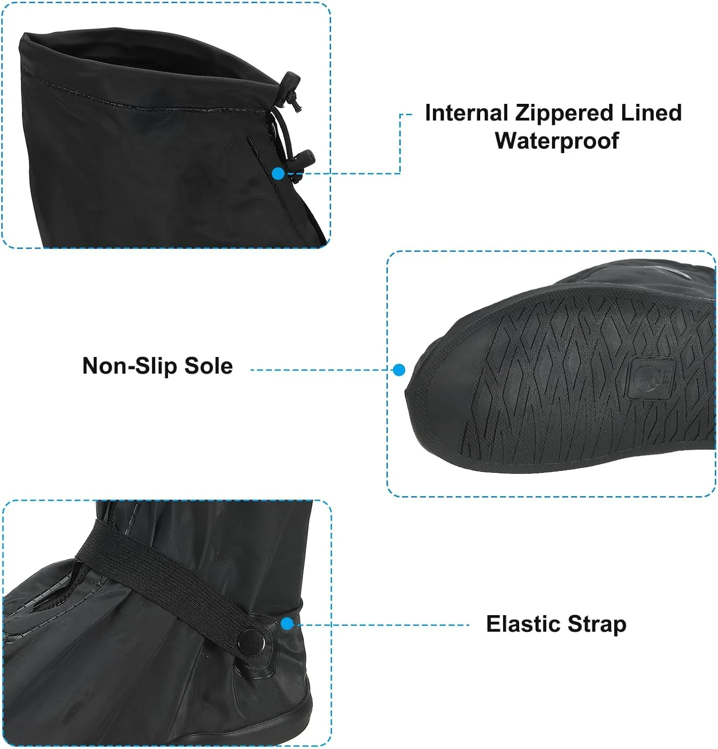 PATIKIL XXXL Waterproof Rain Boot Shoe Cover, 1 Pair PVC Reusable Non-Slip Rain Snow Galoshes Protector with Zipper for Men Women Rainy Outdoor, Black