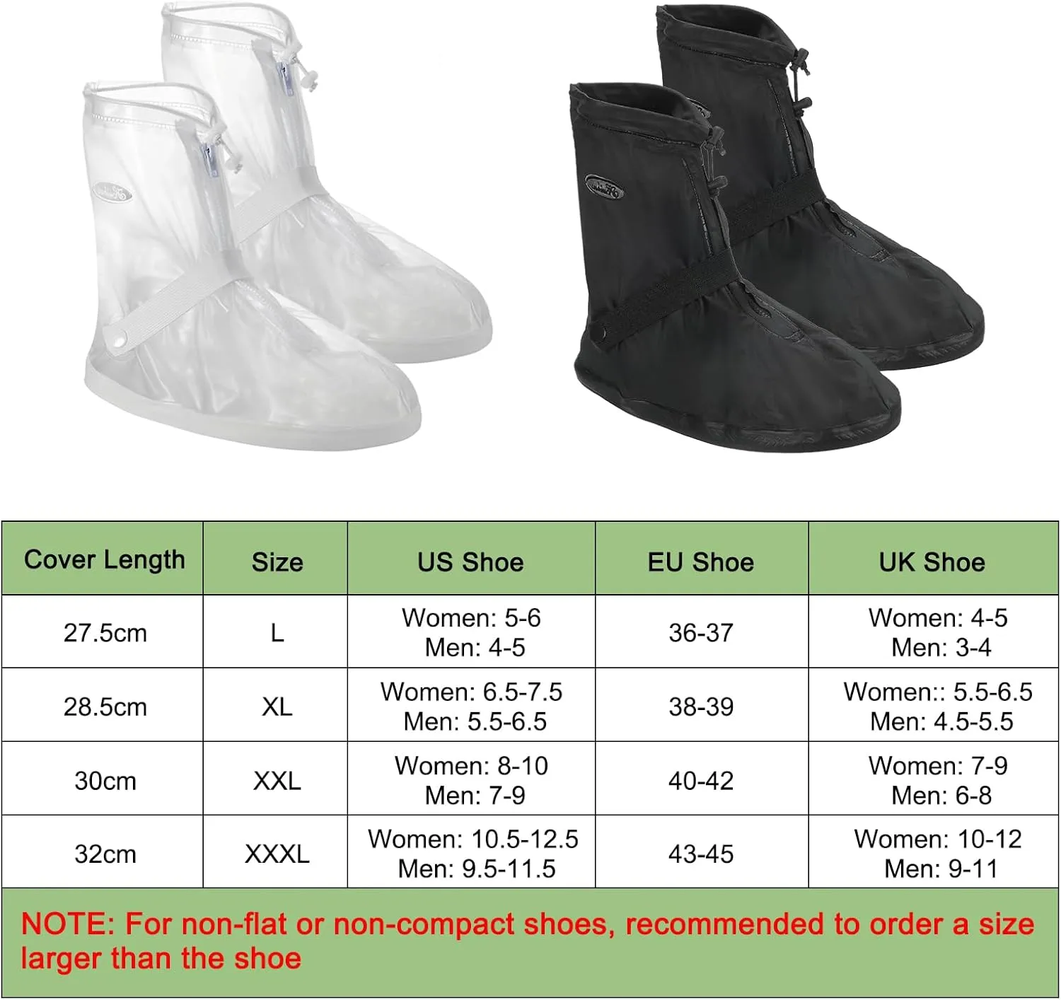 PATIKIL XXXL Waterproof Rain Boot Shoe Cover, 1 Pair PVC Reusable Non-Slip Rain Snow Galoshes Protector with Zipper for Men Women Rainy Outdoor, Black