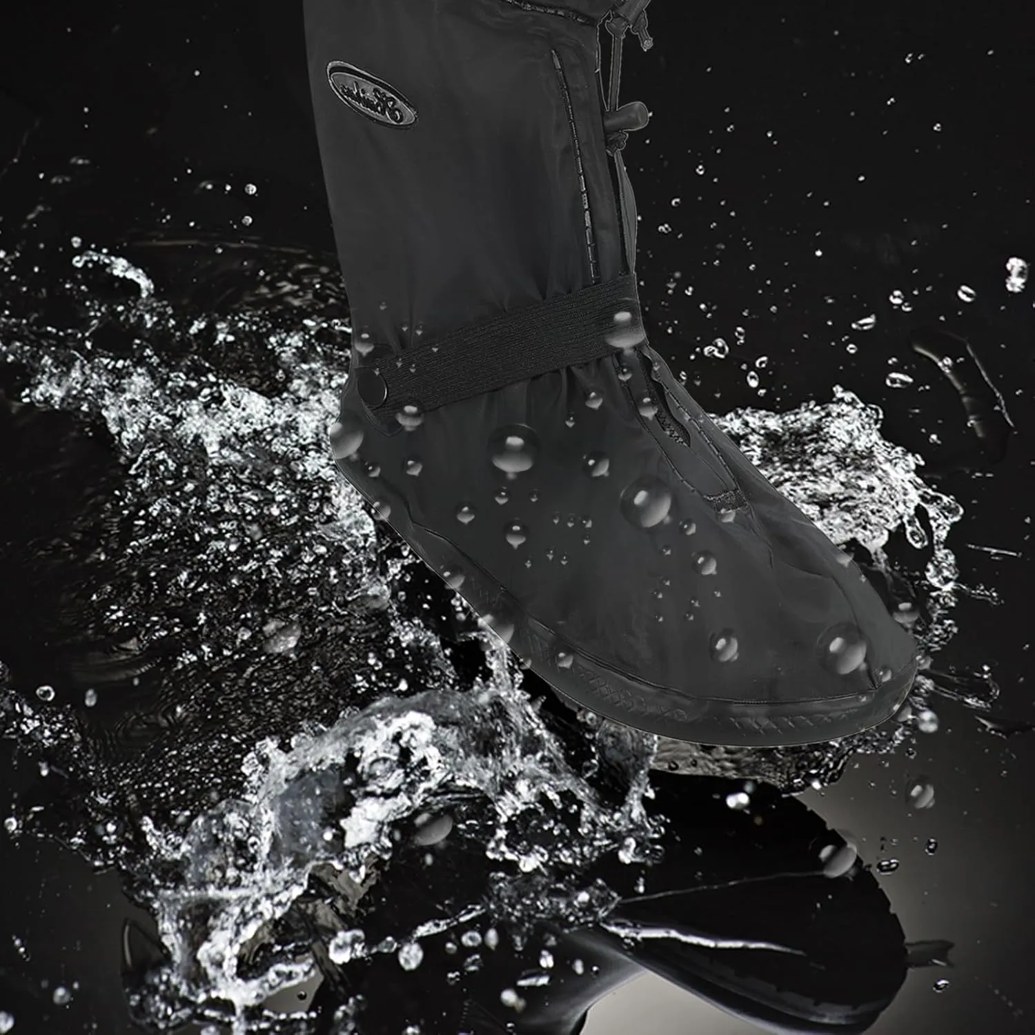 PATIKIL XXXL Waterproof Rain Boot Shoe Cover, 1 Pair PVC Reusable Non-Slip Rain Snow Galoshes Protector with Zipper for Men Women Rainy Outdoor, Black