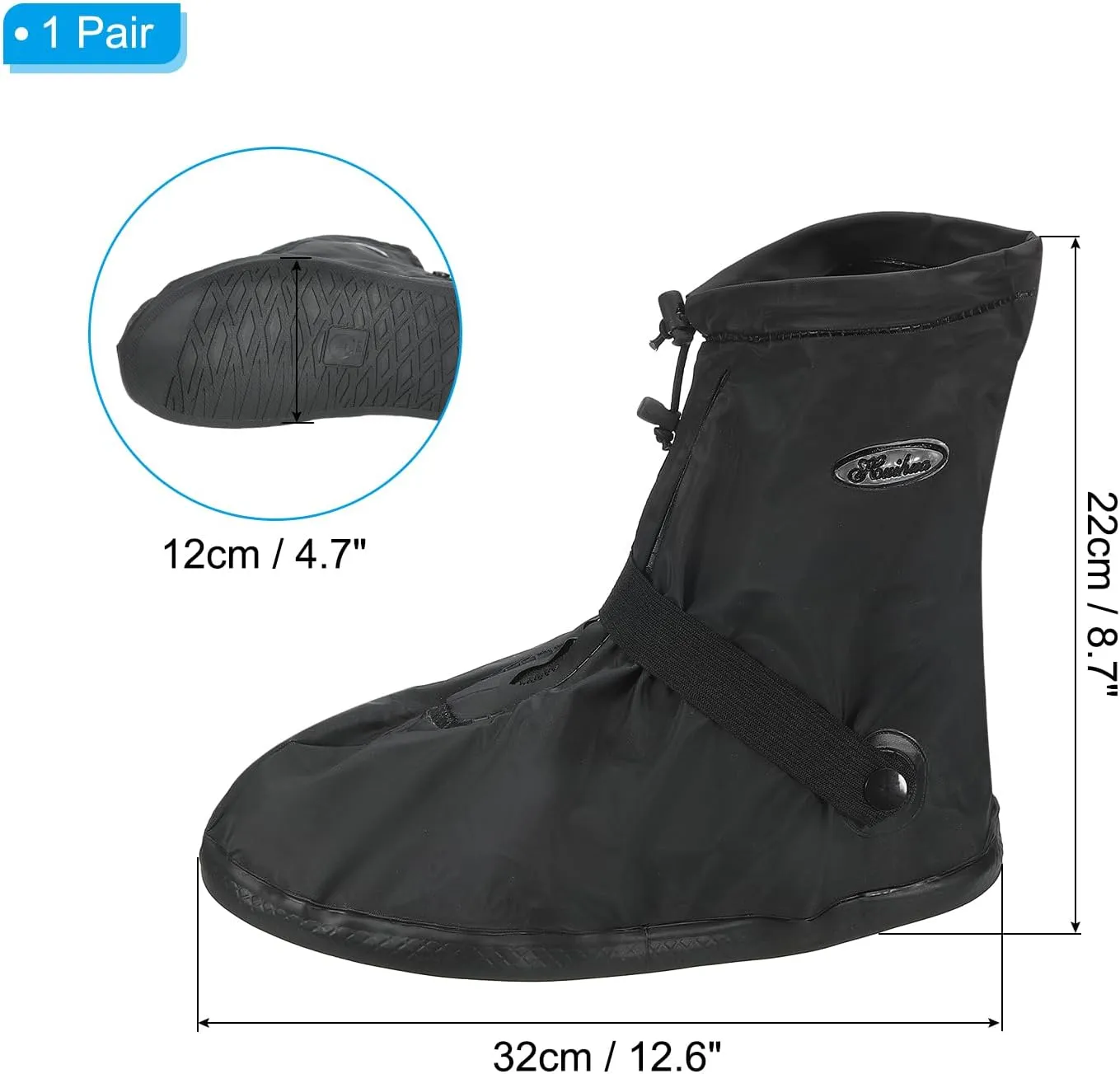 PATIKIL XXXL Waterproof Rain Boot Shoe Cover, 1 Pair PVC Reusable Non-Slip Rain Snow Galoshes Protector with Zipper for Men Women Rainy Outdoor, Black