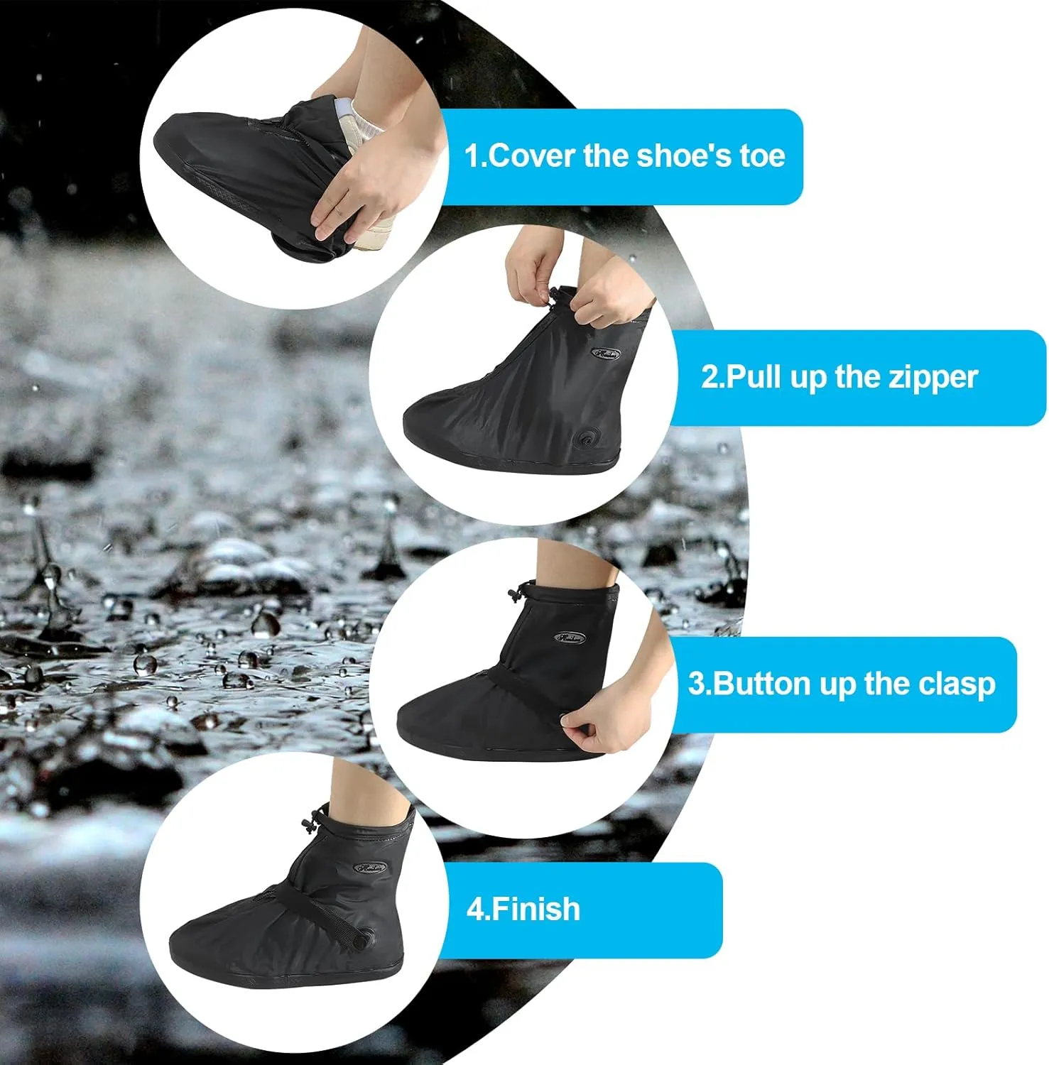 PATIKIL XXXL Waterproof Rain Boot Shoe Cover, 1 Pair PVC Reusable Non-Slip Rain Snow Galoshes Protector with Zipper for Men Women Rainy Outdoor, Black