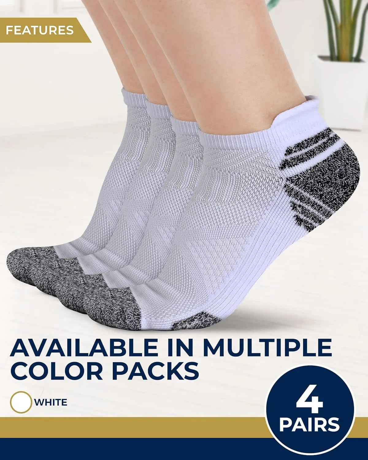 Pembrook Ankle Compression Socks for Women & Men - 4 Pairs | Sports Running Compression Socks | Athletic Ankle Support Socks