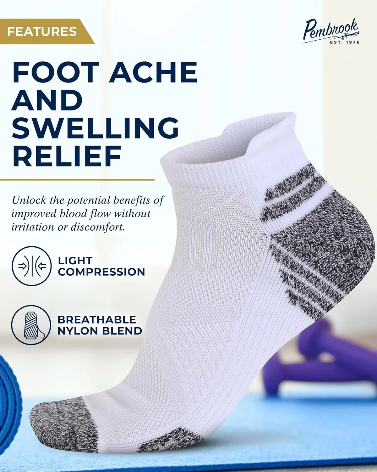 Pembrook Ankle Compression Socks for Women & Men - 4 Pairs | Sports Running Compression Socks | Athletic Ankle Support Socks