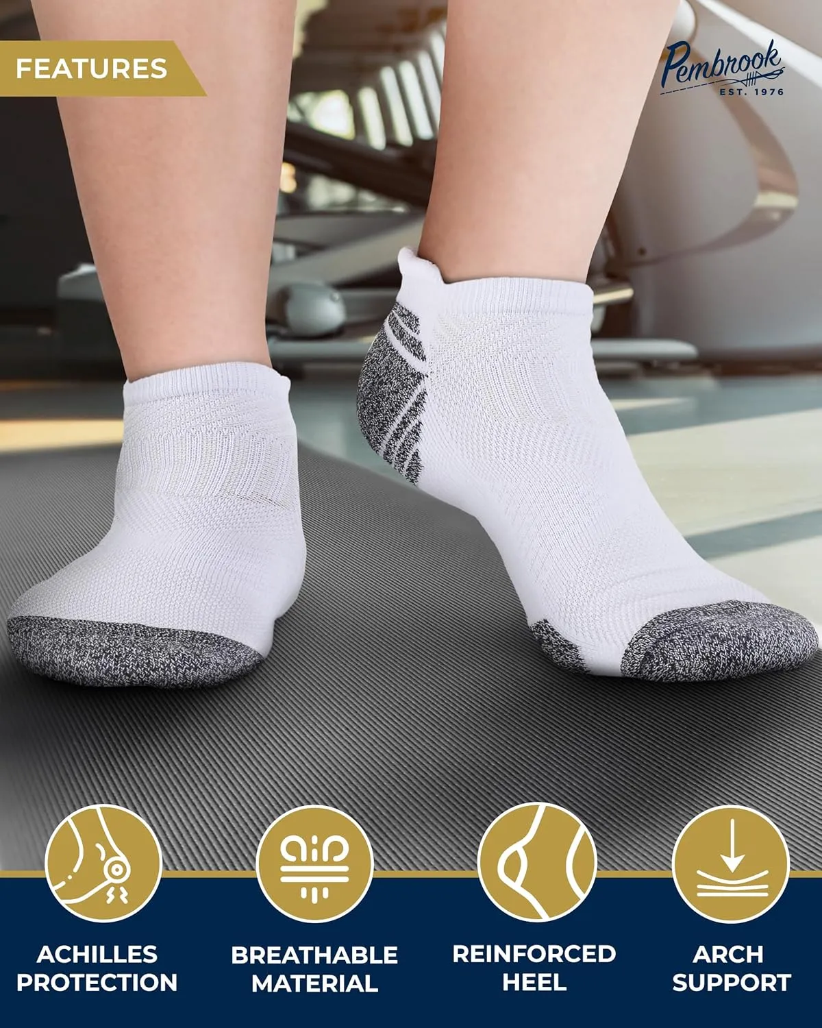 Pembrook Ankle Compression Socks for Women & Men - 4 Pairs | Sports Running Compression Socks | Athletic Ankle Support Socks