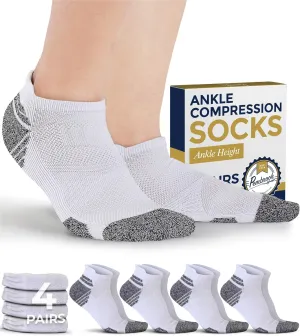 Pembrook Ankle Compression Socks for Women & Men - 4 Pairs | Sports Running Compression Socks | Athletic Ankle Support Socks