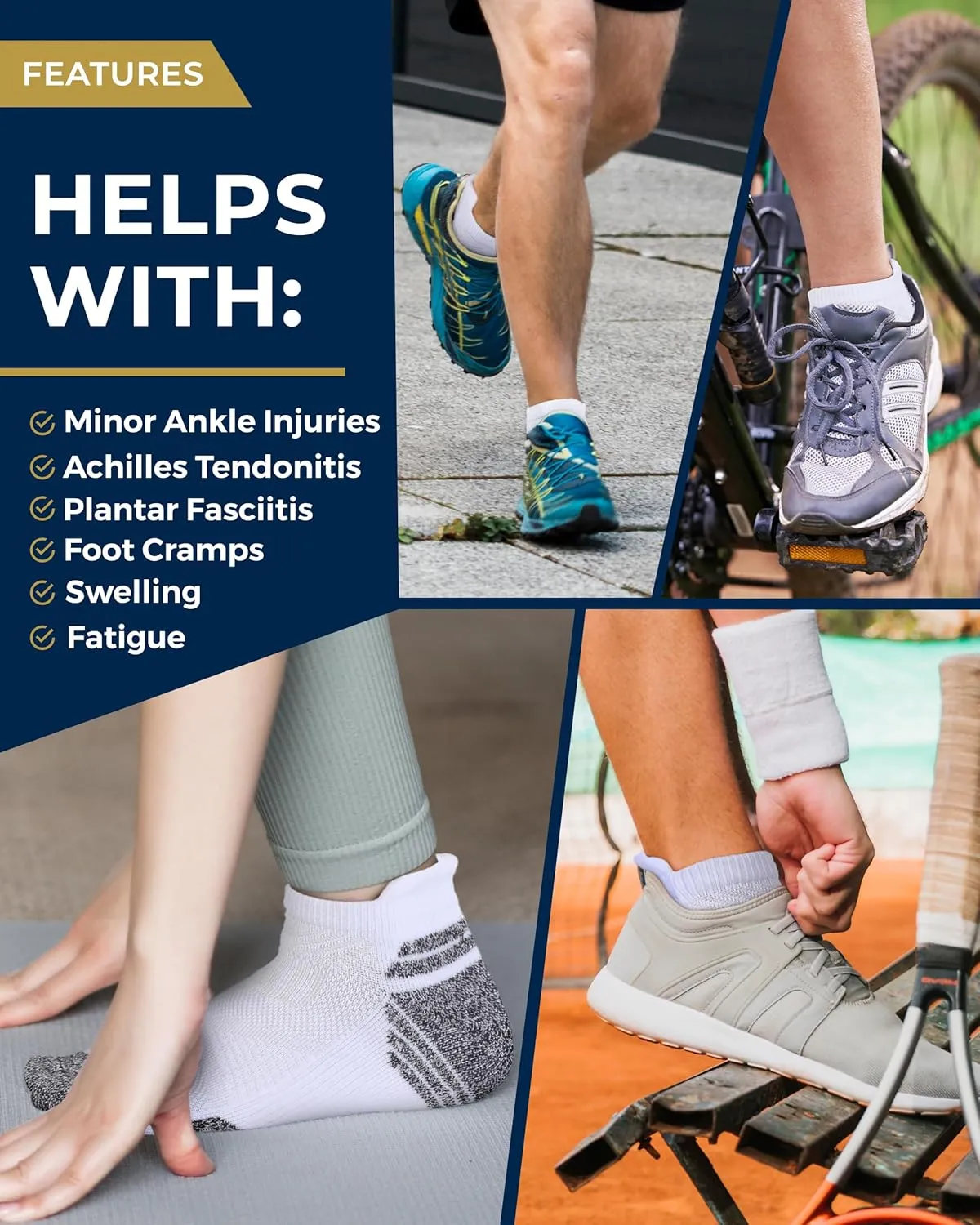 Pembrook Ankle Compression Socks for Women & Men - 4 Pairs | Sports Running Compression Socks | Athletic Ankle Support Socks