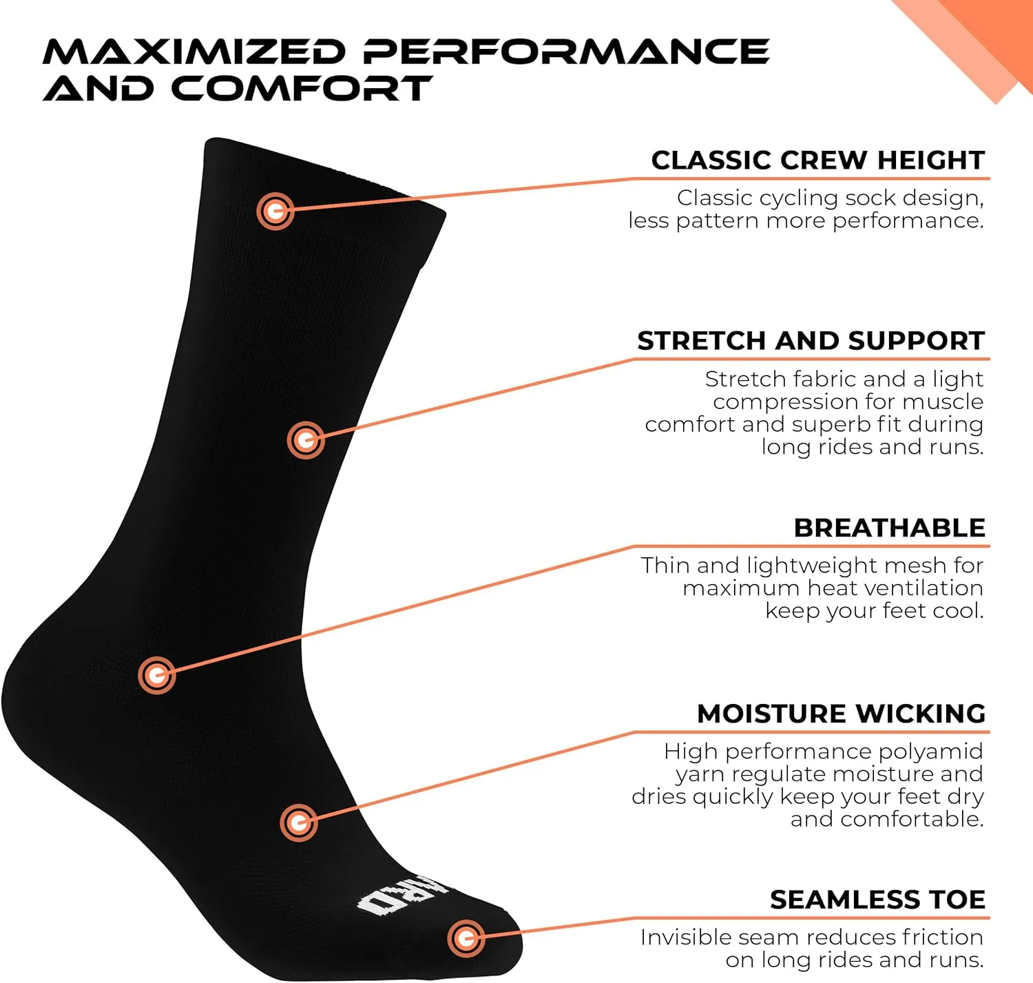 Performance Cycling Socks  Compression, Moisture-Wicking Crew Bike Socks