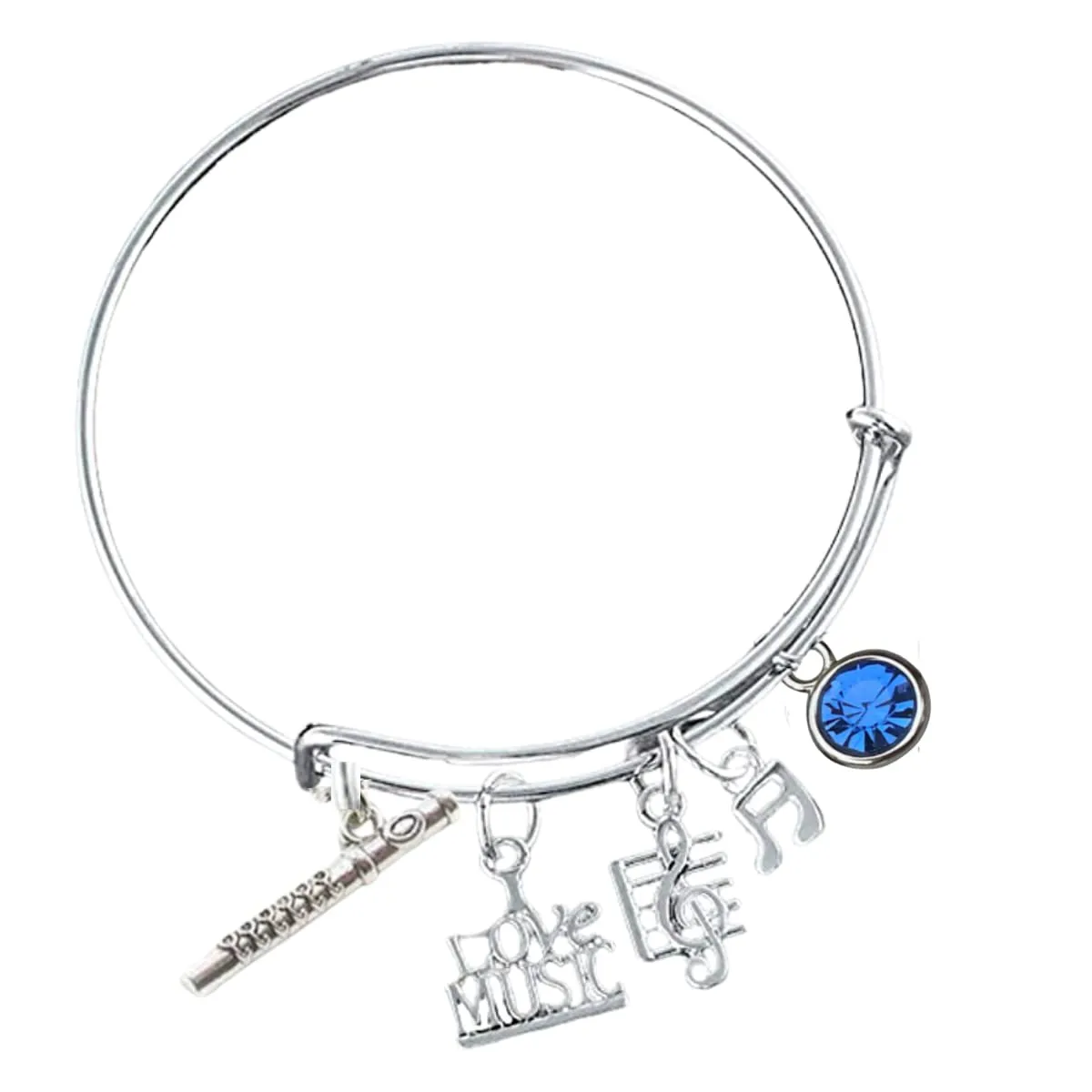 Personalized Flute Music Birthstone Bangle Bracelet - Music Jewelry - Music Gift - Flute Player Jewelry -Music Lover Jewelry Gift for Flute Players
