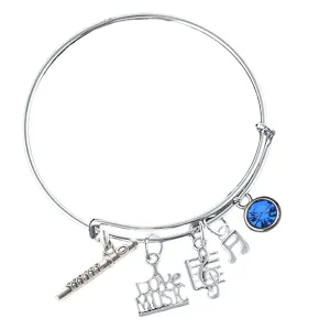 Personalized Flute Music Birthstone Bangle Bracelet - Music Jewelry - Music Gift - Flute Player Jewelry -Music Lover Jewelry Gift for Flute Players