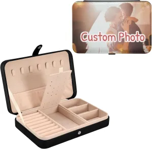 Personalized Jewelry Organizer Custom Photo Travel Jewelry Box for Women Girls PU Leather Travel Jewelry Case Portable Jewellery Holder Jewelry Storage Case Display for Earrings Ring Necklace Bracelet