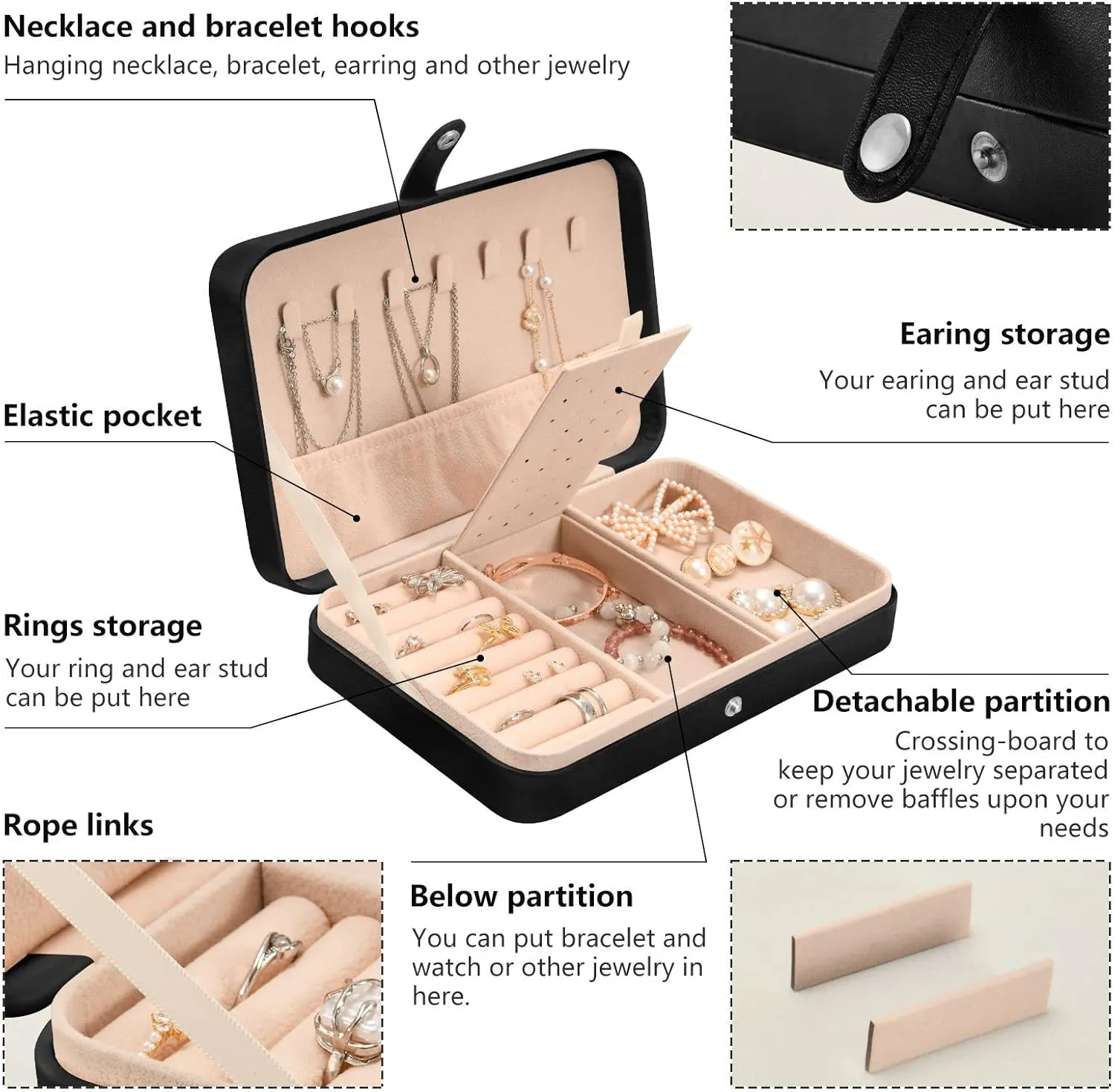 Personalized Jewelry Organizer Custom Photo Travel Jewelry Box for Women Girls PU Leather Travel Jewelry Case Portable Jewellery Holder Jewelry Storage Case Display for Earrings Ring Necklace Bracelet