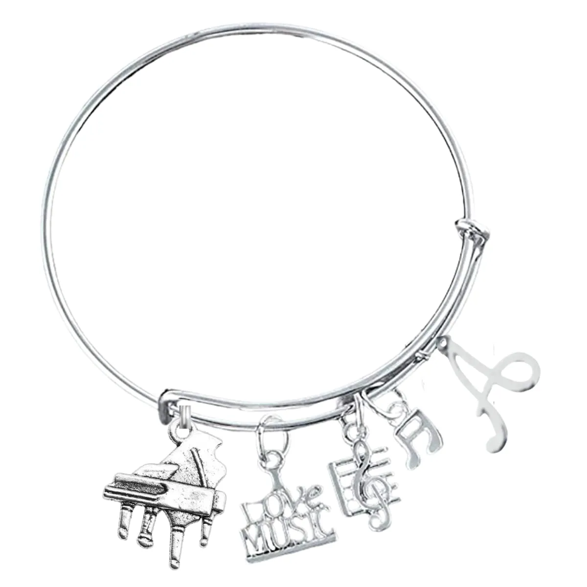Personalized Music Piano Charm Bangle Bracelet - Music Jewelry - Music Gift - Piano Jewelry - Music Note-Music Lover Jewelry Gift for Pianist