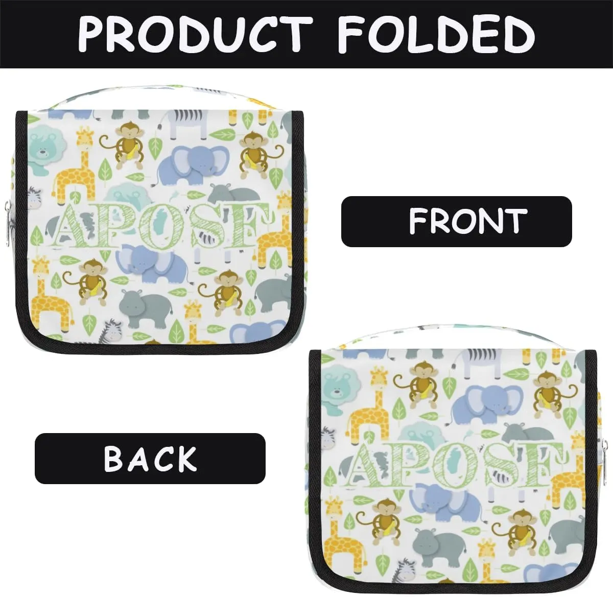 Personalized Travel Makeup Bag Cosmetic Bag for Woman Men,Custom Hanging Toiletry Makeup Bag with Handle Great DIY Gift for Boys and Girls Elephant Lion Hippo Zebra