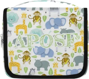 Personalized Travel Makeup Bag Cosmetic Bag for Woman Men,Custom Hanging Toiletry Makeup Bag with Handle Great DIY Gift for Boys and Girls Elephant Lion Hippo Zebra