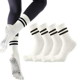 Pilates Socks for Women, Non Slip Yoga Five Toe Grippy Socks for Hospital Barre Sticky Gym Slipper Socks 4 Pairs