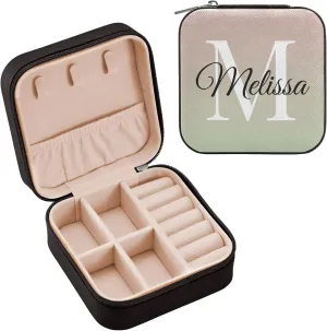 Pink Gradient Custom Travel Jewelry Case PU Leather Personalized Portable Jewelry Box Jewelry Travel Organizer Small Jewelry Box for Earring Bracelet Necklace Gifts Ring Display Box Holder for Women