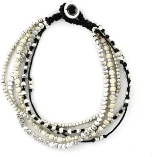 PLB 5 Strand Silver Alloy Anklet Jewelry Waxed Linen Costume Jewelry