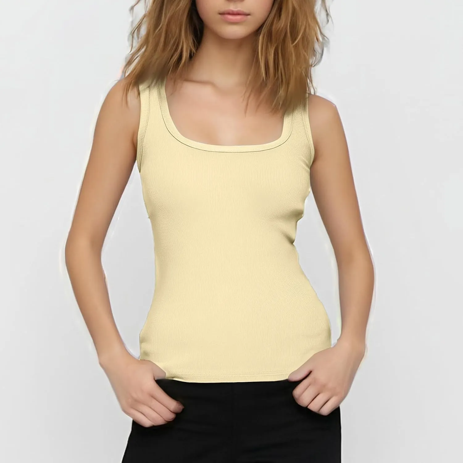 Plus Size Tank Top for Women Casual Summer Slim Fit Scoop Neck Tops 2025 Athletic Workout Plain Sleeveless Shirt