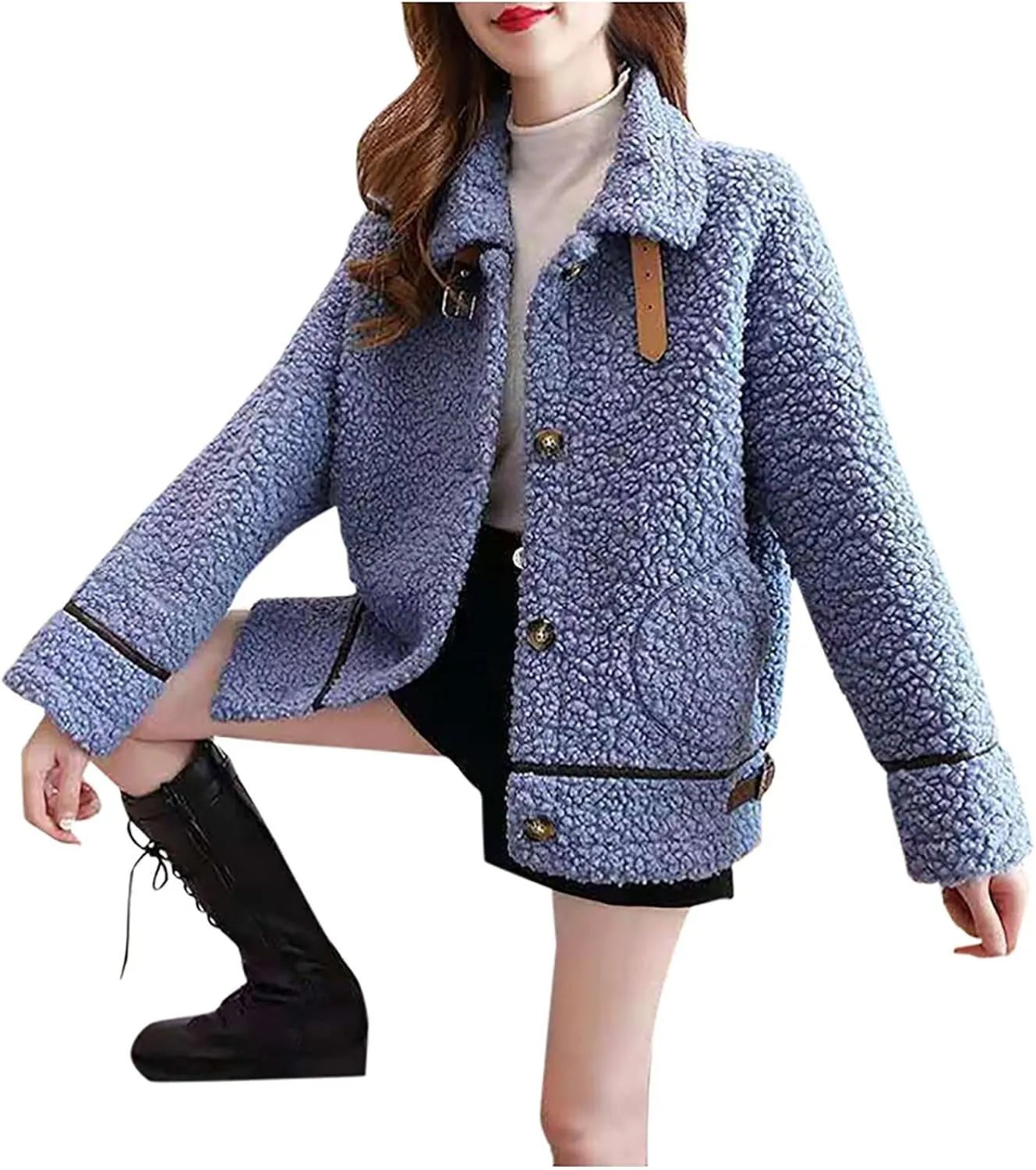 Plus Size Winter Coats for Women Turndown Collar Button Cardigan Jackets Long Sleeve Warm Versatile Tops Outerwear