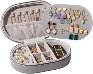 ProCase Travel Jewelry Organizer Box, Small Jewelry Organizer for Earrings Bracelet Necklace Ring, Compact Jewelry Storage Case for Women Girls -Grey