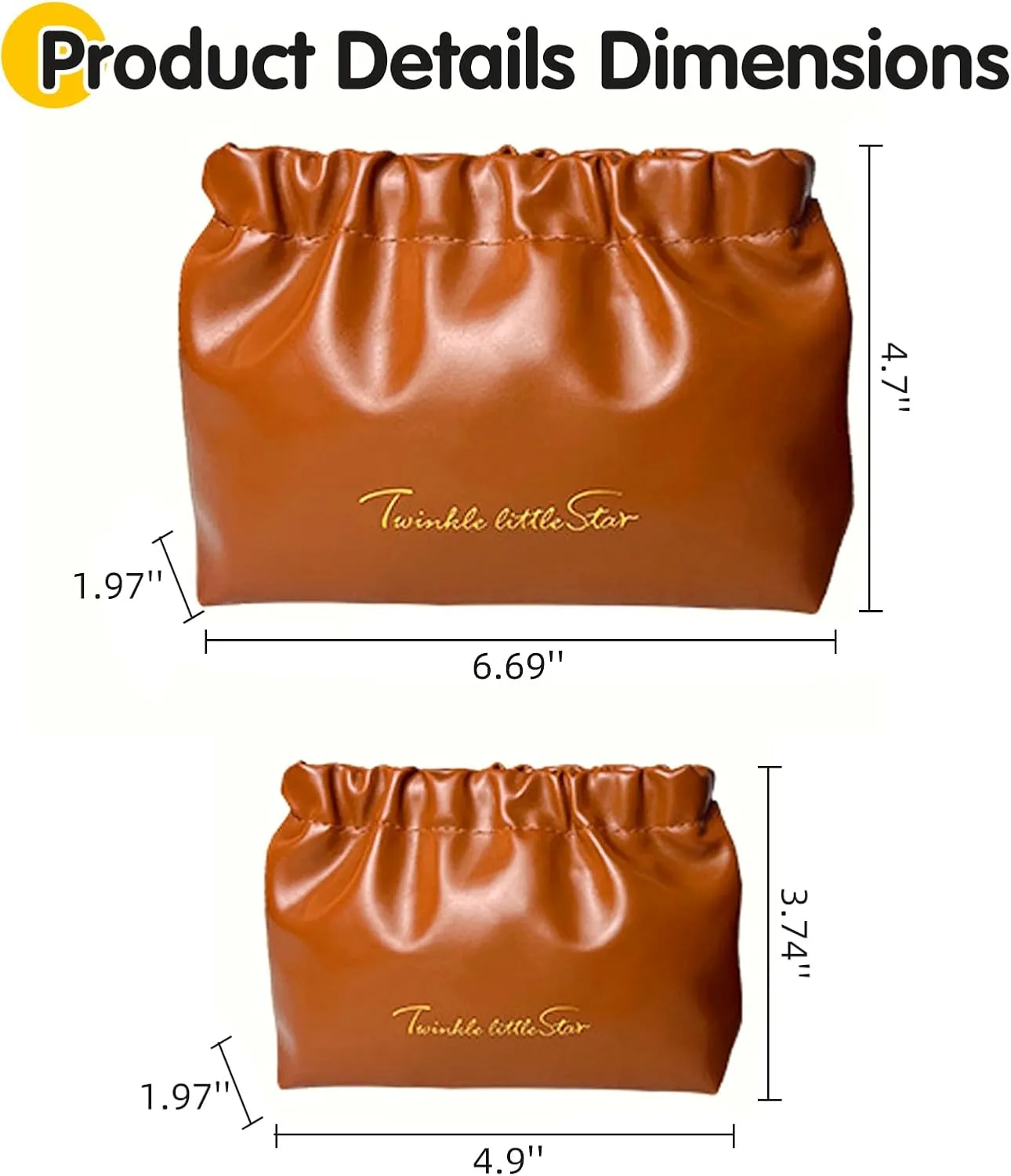 PU Leather Makeup Bag 2PCS, Elastic Aesthetic Lipstick Bag, Cute Small Cosmetic Bag, Daily Portable Travel Organizer Bag, Accessories Storage Pouch, Toiletry Bag Set (Sunset Sienna Brown)
