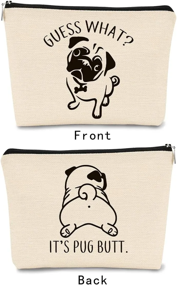 Pug Gift Makeup Bag,Pug Gifts for Pug Lovers,Funny Guess What It's Pug Makeup Bag,Pug gifts for Women Cosmetic Bag Cute Dog Birthday for Teen Girls Daughter Pug Mom Gift