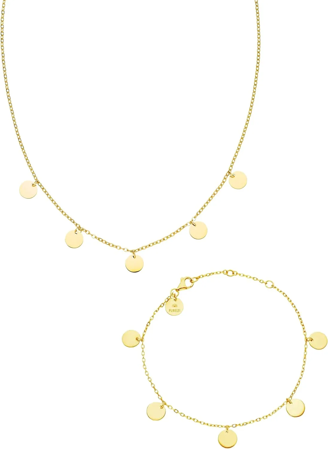 PURELEI Kalea Bundle Gold  Waterproof necklace bracelet set  18K Gold plated stainless steel jewelry  Jewelry gift sets  Jewelry sets for women  Necklace and bracelet with coins  Gold jewelry s