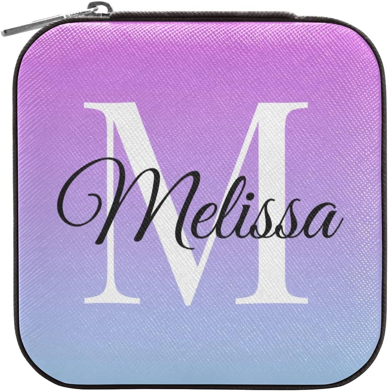 Purple Gradient Custom Travel Jewelry Case PU Leather Personalized Portable Jewelry Box Travel Jewelry Organizer Small Jewelry Box for Ring Necklace Earring Gifts Display Box Holder for Women