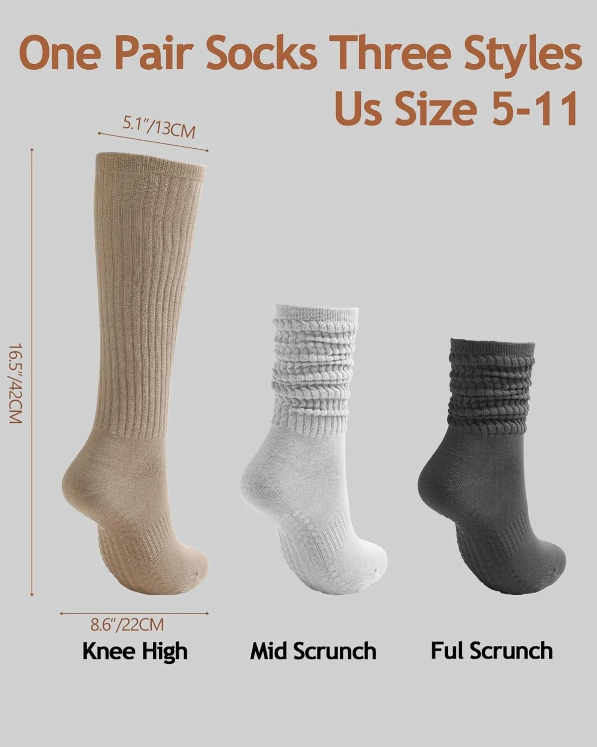REACH STAR Grip Pilates Socks for Women, Yoga Slouch Socks with Grip for Barre Workout Hospital Long Scrunch Slipper Socks