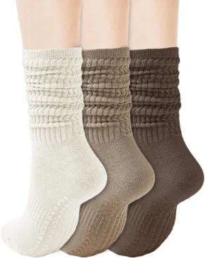 REACH STAR Grip Pilates Socks for Women, Yoga Slouch Socks with Grip for Barre Workout Hospital Long Scrunch Slipper Socks