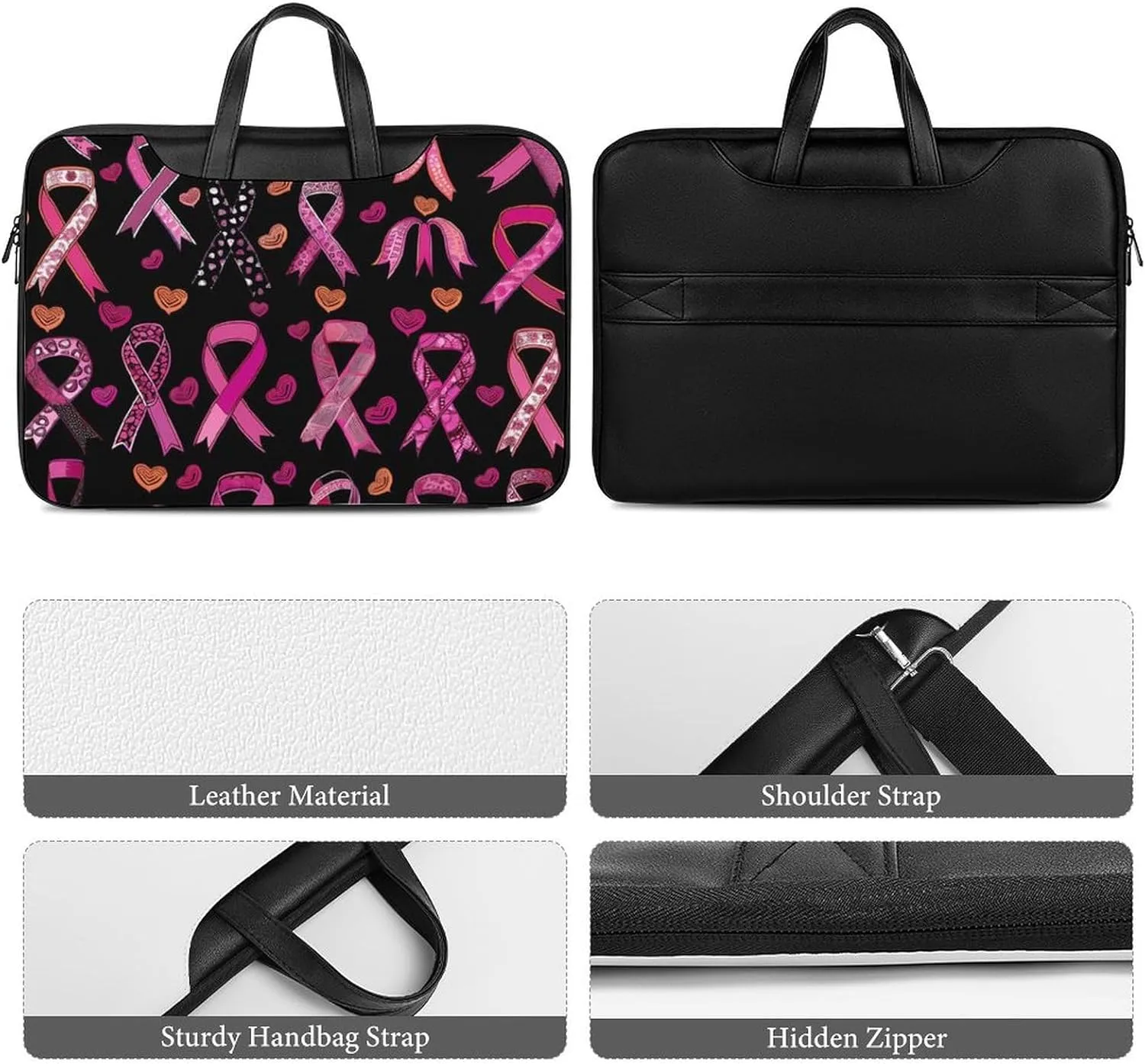 Ribbon Breast Cancer Awareness Laptop Tote Bag Waterproof Computer Carrying Case Business Office Briefcase