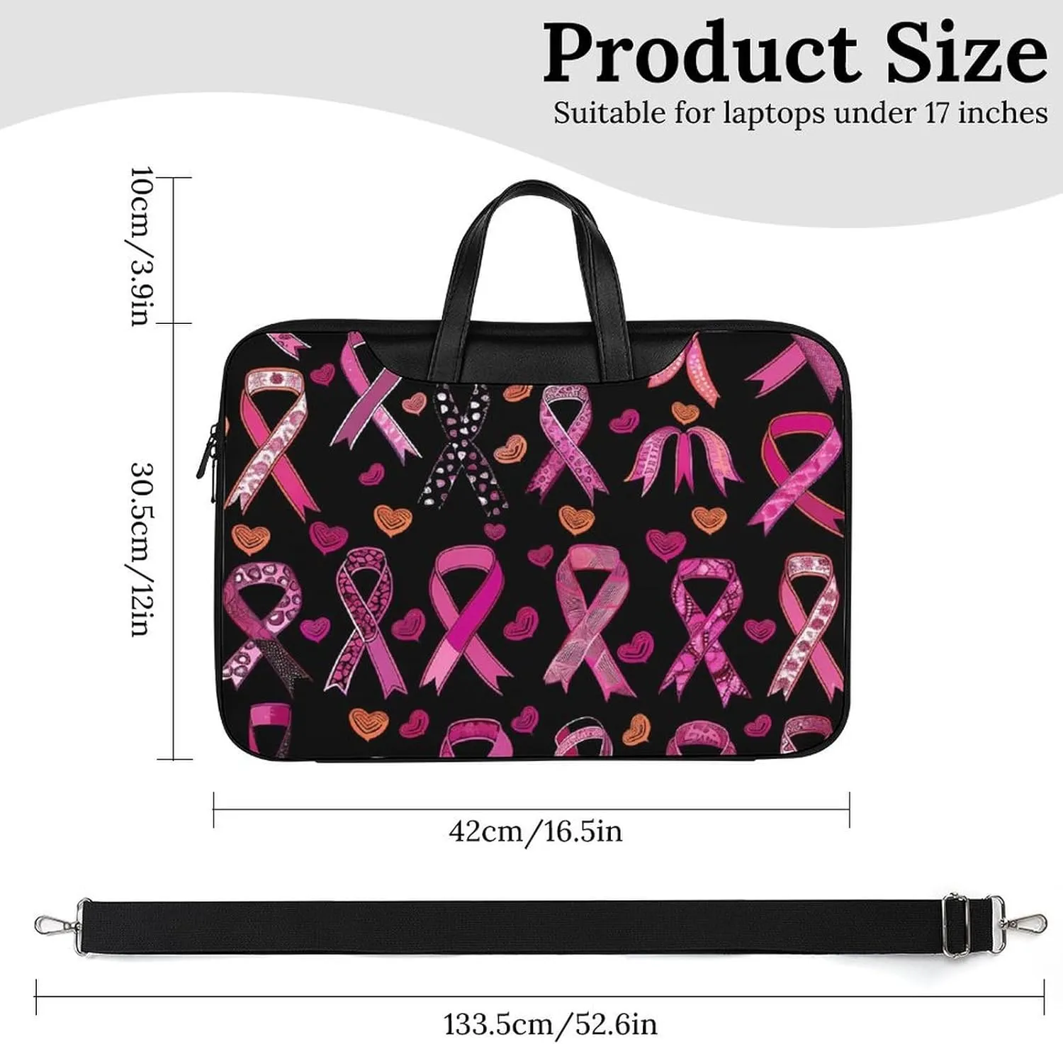 Ribbon Breast Cancer Awareness Laptop Tote Bag Waterproof Computer Carrying Case Business Office Briefcase