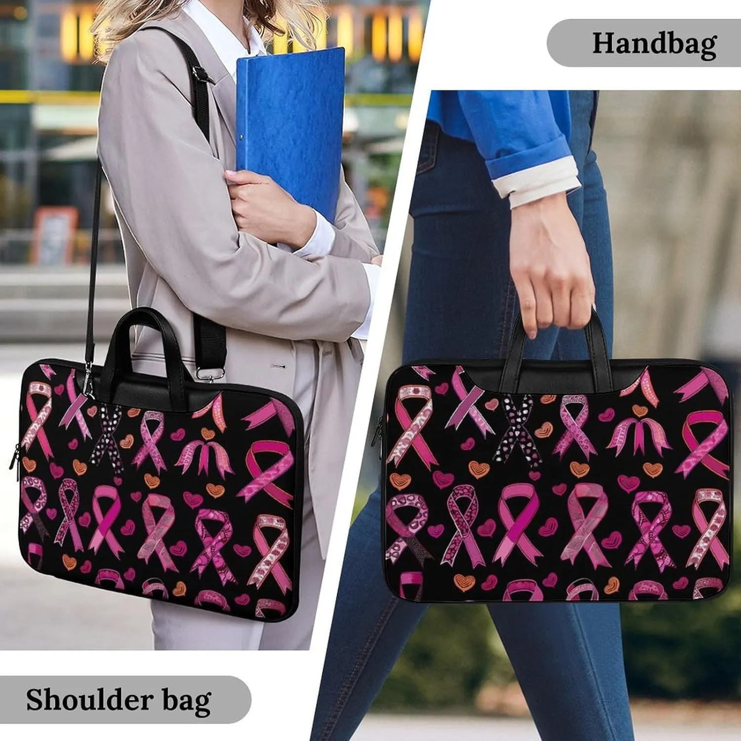 Ribbon Breast Cancer Awareness Laptop Tote Bag Waterproof Computer Carrying Case Business Office Briefcase