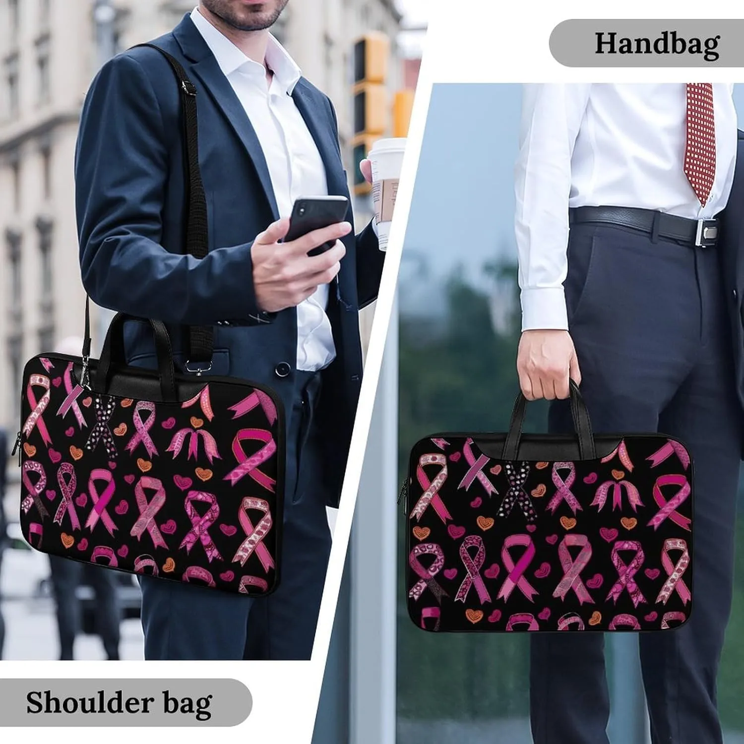 Ribbon Breast Cancer Awareness Laptop Tote Bag Waterproof Computer Carrying Case Business Office Briefcase
