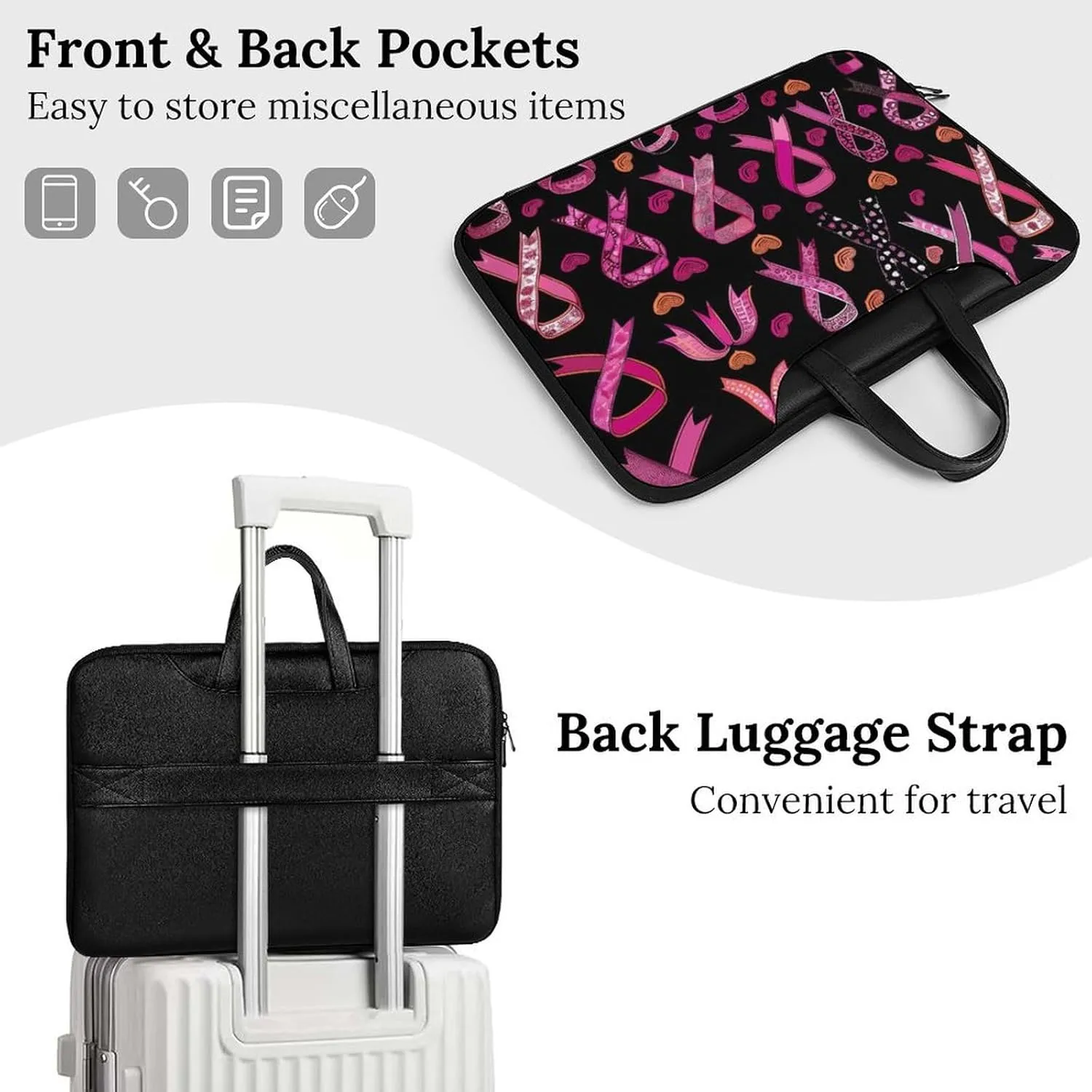Ribbon Breast Cancer Awareness Laptop Tote Bag Waterproof Computer Carrying Case Business Office Briefcase