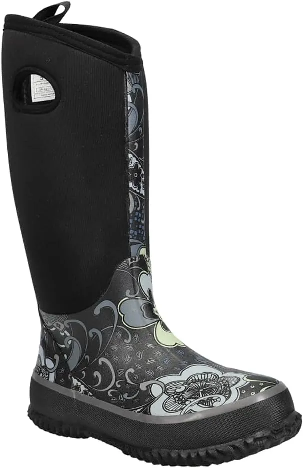 ROPER Womens Barnyard 12 Inch Floral Round Toe Rain Casual Boots Mid Calf - Black